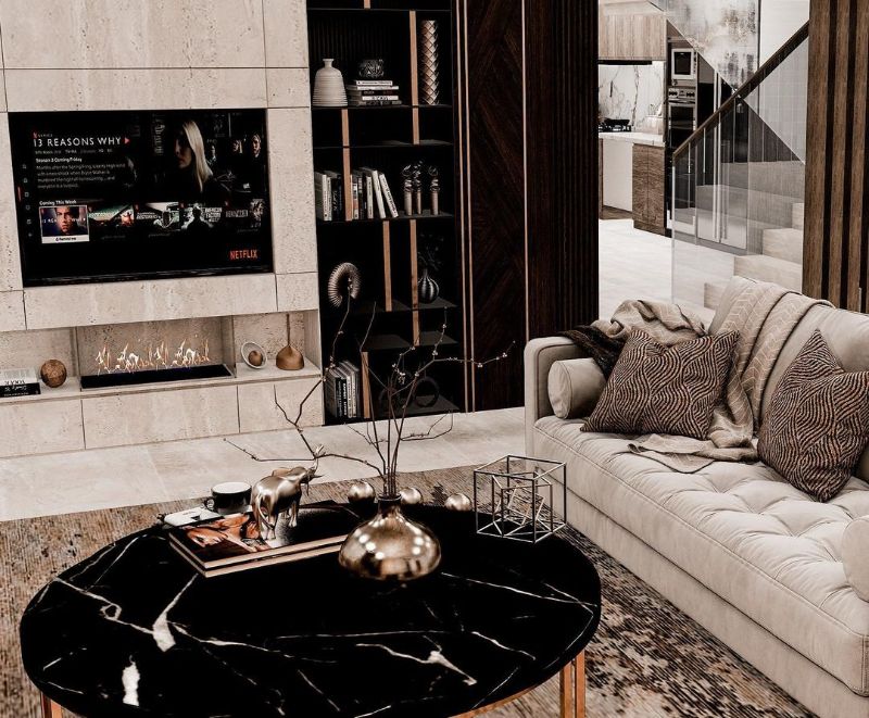 SA Interior Design Studio Modern sofa - Luxury living room with a fireplace