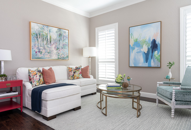 Nicole Arnold: Sofa Design, A gray living room with a white sofa.